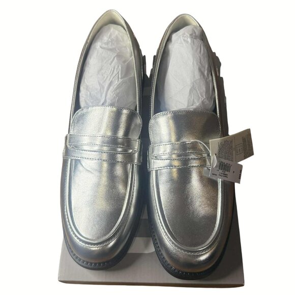 NWT GAP Silver Vegan Leather Loafers Size 10 Metallic Penny Loafer Holiday Party - Picture 4 of 5